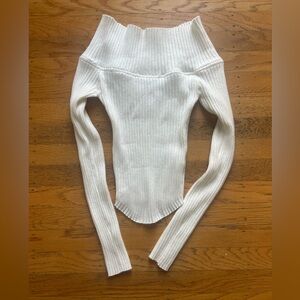 Edikted Off-the-Shoulder White Ribbed Sweater